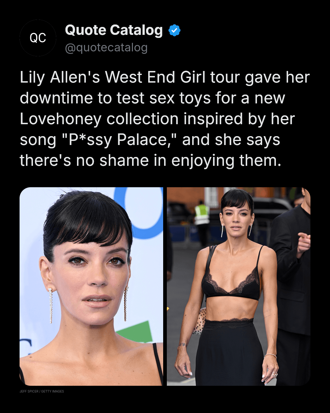 Lily Allen says the sex toys in her new Lovehoney collection earned their place through personal testing during downtime on her West End Girl tour. The range…